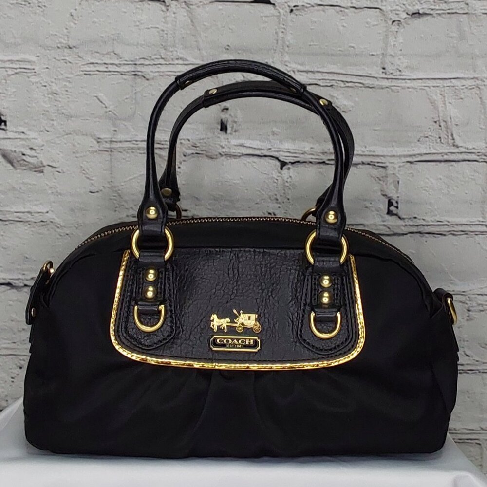 COACH 'GABRIELLE' POCHETTE BAG LEATHER STRAP GOLD CREED